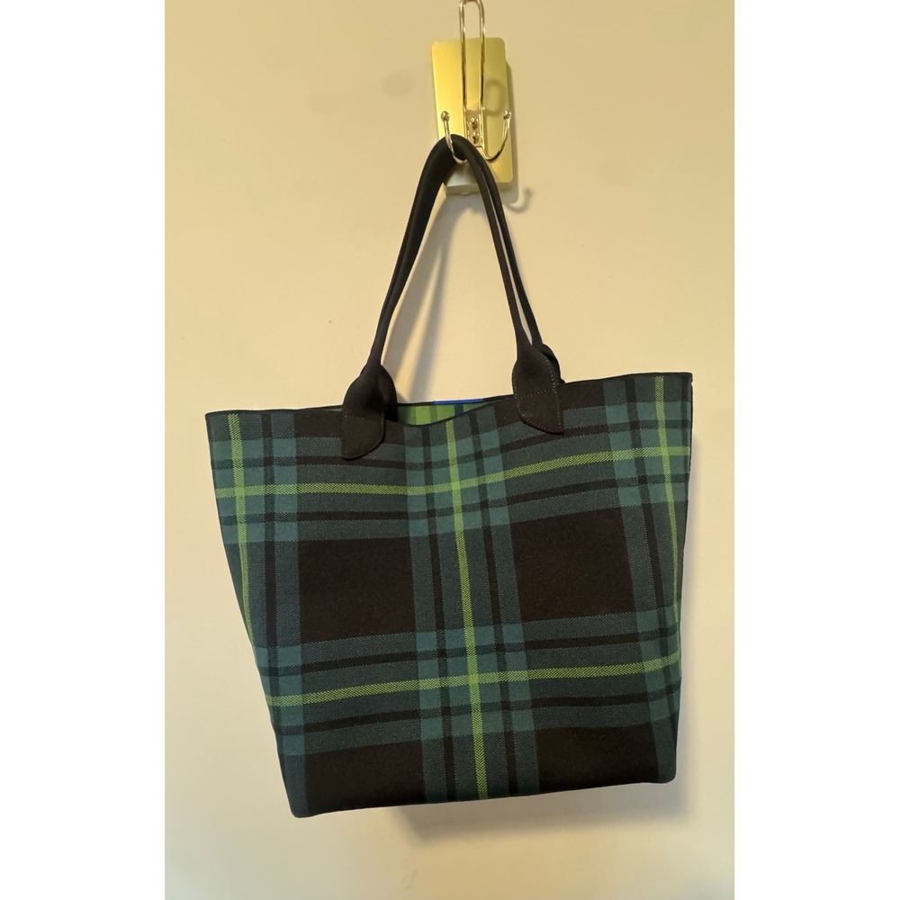 Rothy's The Essential Tote Green Plaid Sustainable Knit Shoulder Bag - Picture 7 of 8